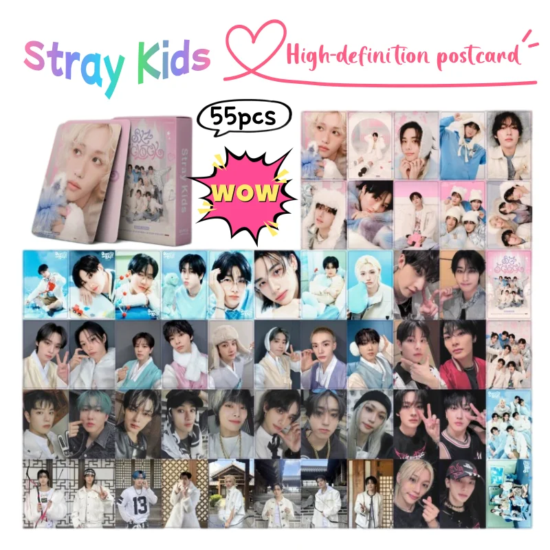 55pcs SKZOO Stray Kids Felix Bangchan Holographic Mini Cards High-Value Creative HD Postcards Commemorative Collectible Cards
