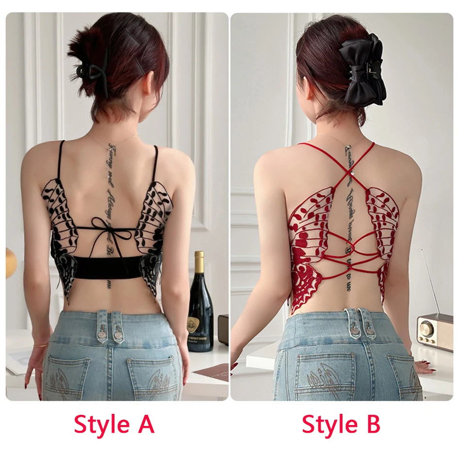 Sexy Butterfly Bras For Women One-piece Lace Transparent Bra Backless Bralette Female Underwear Bandage Crop Top Party Brassiere