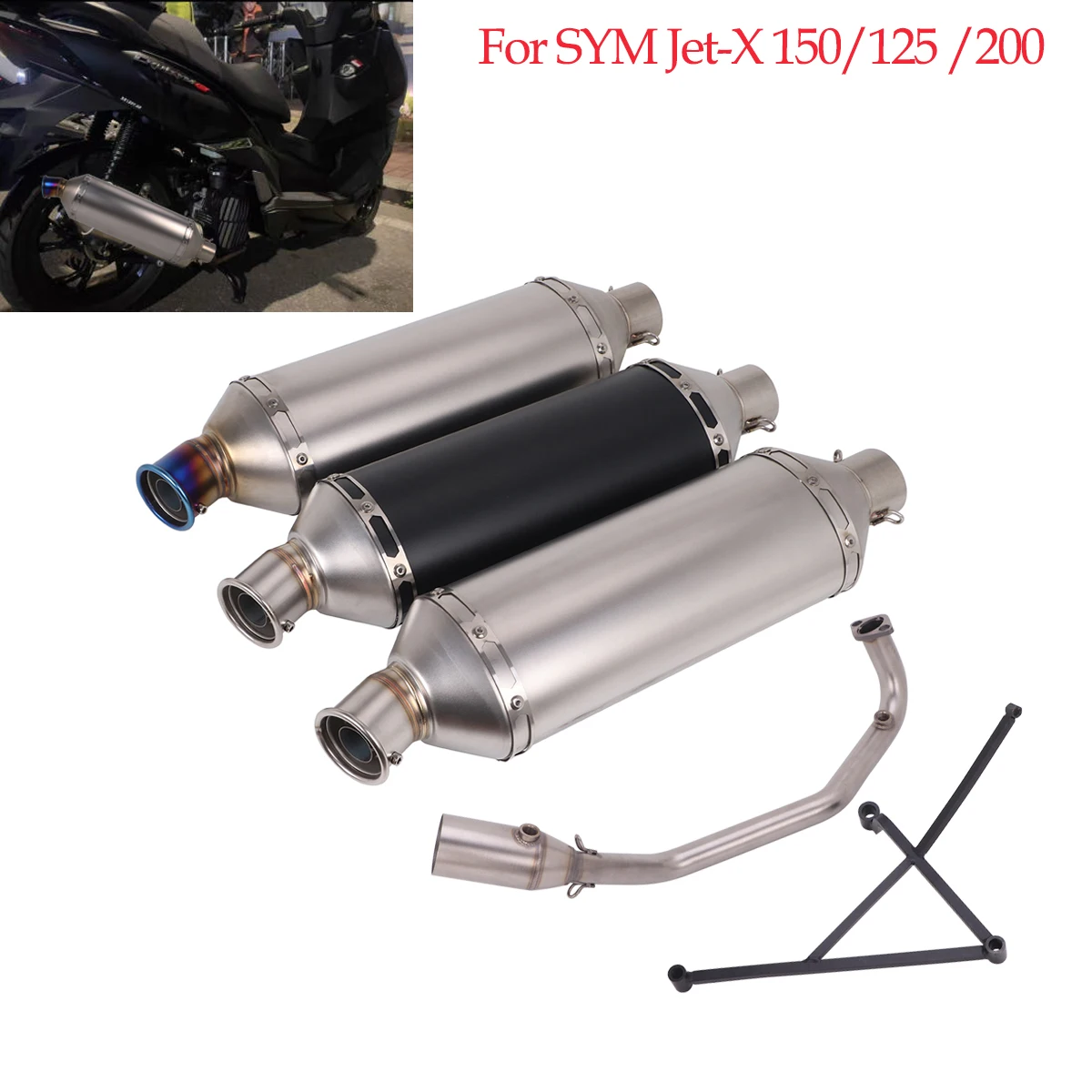 Slip On Exhaust System For SYM Jet‑X 150 JetX125 JetX200 2021-2027 Modified Front Exhaust Pipe 51mm