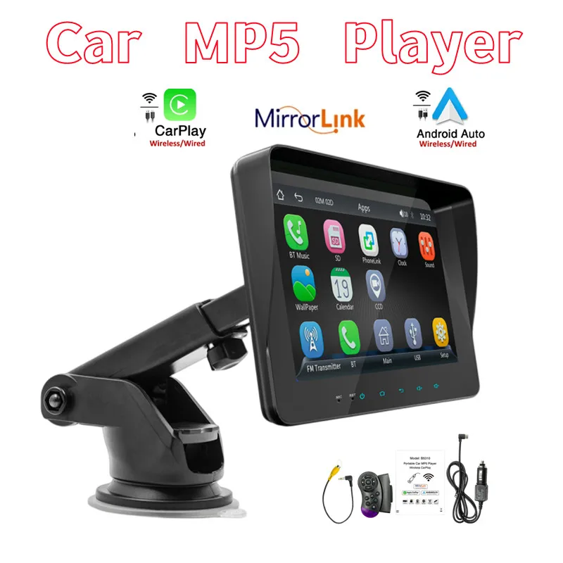 

Wireless Carplay and Android-Auto7 "HD screen portable car MP5 player Bluetooth Hands-free talk car FM transmitter B5310