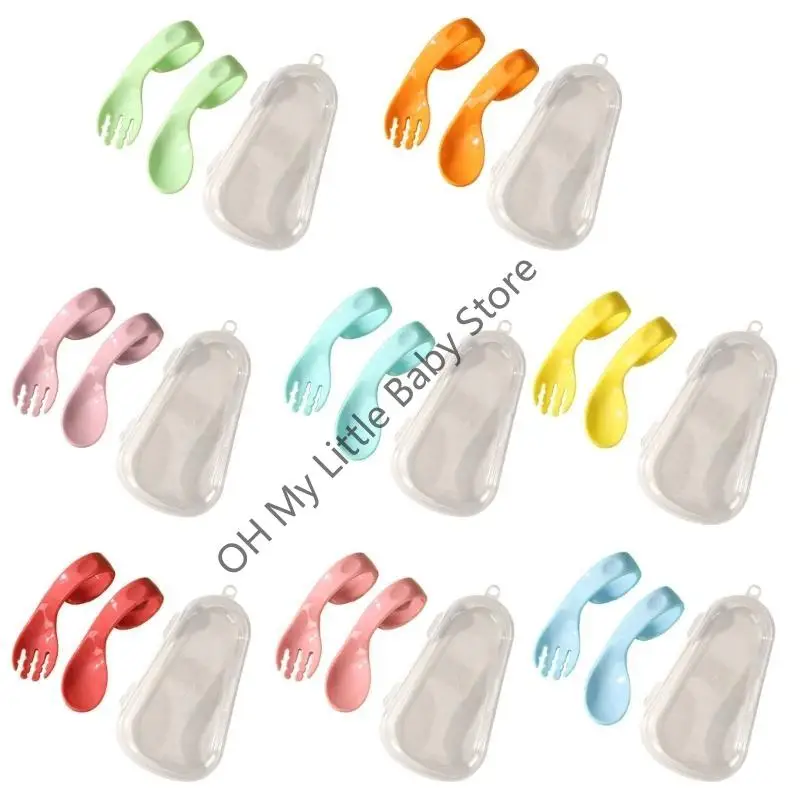 

M76C Детская посуда, ложки, вилки, набор с дорожным сейфом, футляр для малышей, тренировочная ложка для кормления детей, удобная