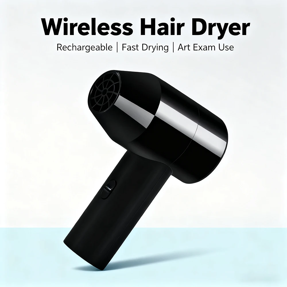 

Portable Cordless Hair Dryer Art Exam Dryer – USB Charging Quiet Quick Dryer with Black Blue Multiple Colours