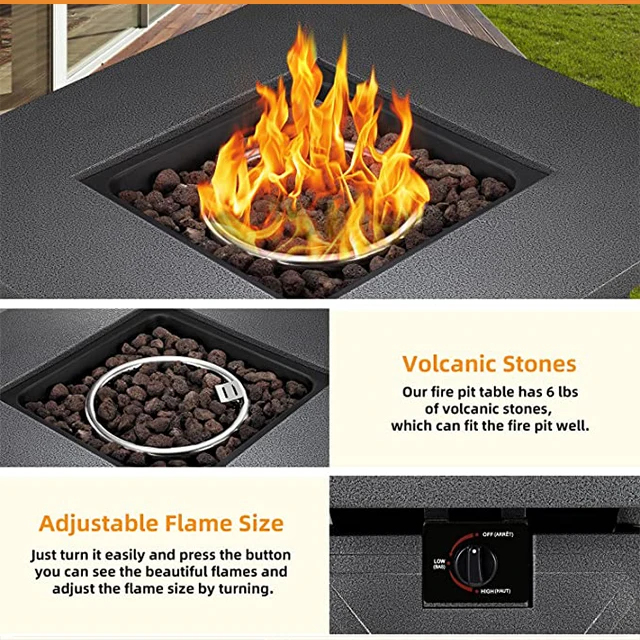 28 Inch Winter Patio & Party Base Propane Gas Outdoor Fire Pit Steel Square Table