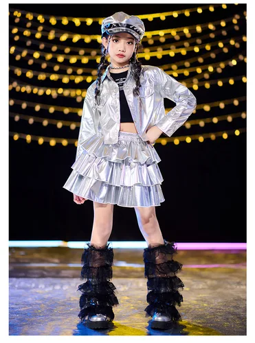 Imagen 2 del producto Traje de baile Kpop para niños, disfraz de escenario actuación, ropa de Jazz con lentejuelas para niñas, Ropa de baile de Hip Hop para niños