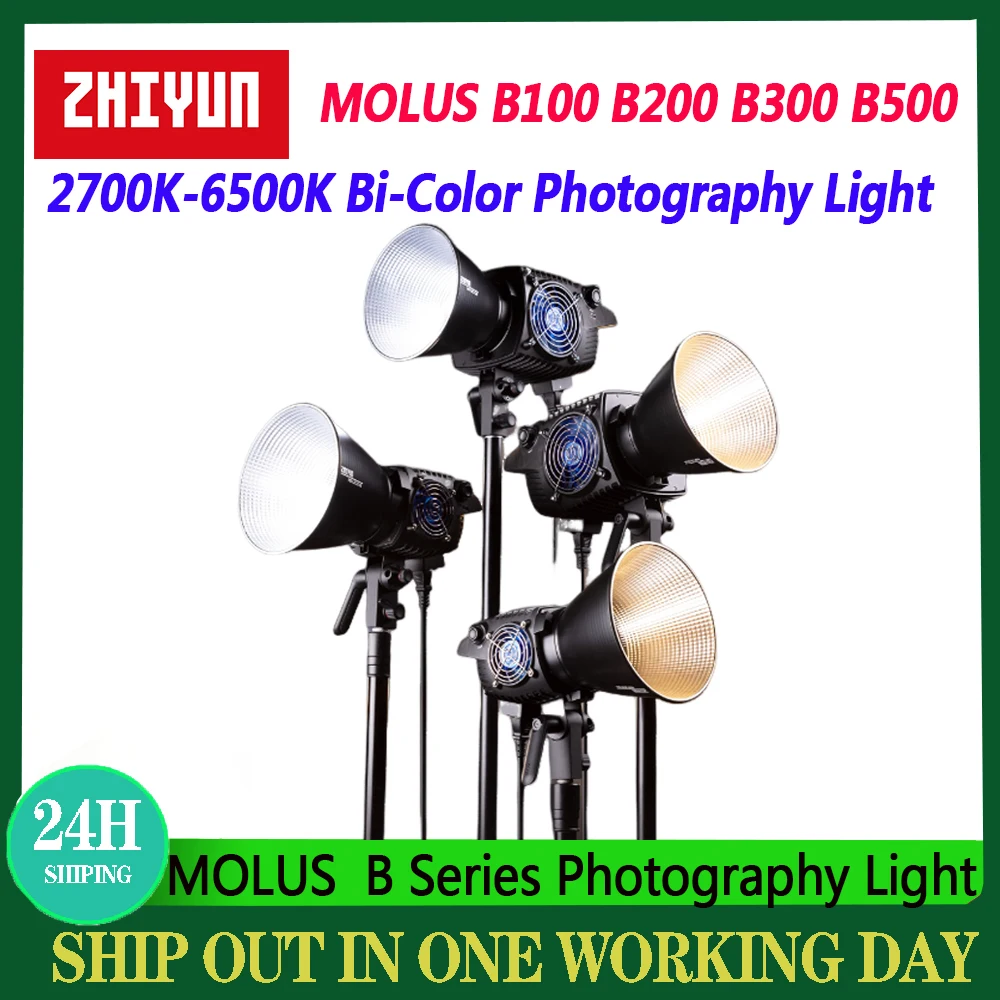 ZHIYUN MOLUS B100 B200 B300 B500 Photography Light Bi-Color 2700K-6500K With APP Bluetooth Control COB Video Lights