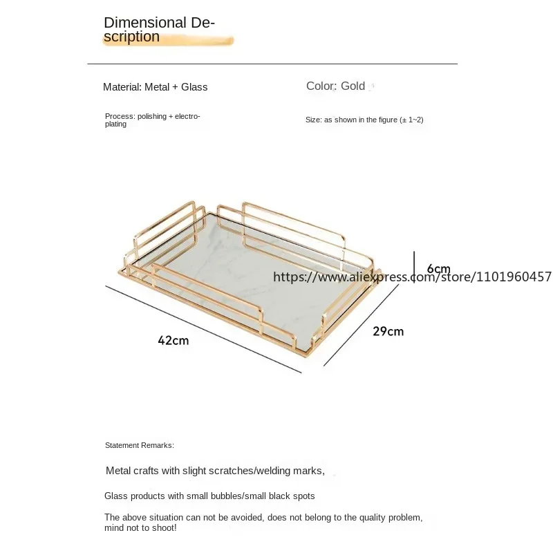 Golden Stroke Glass Mirror Rolling Tray Nordic Large Rectangle Tea Cup Wine Set Coffee Table Trays Decorative Organizer Kitchen