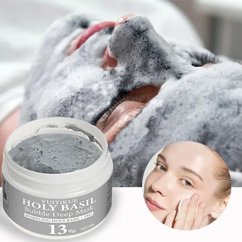 قناع YUITIKUE Holy Basil Bubble Clay مع 13% PHA و22% طين طبيعي - تنظيف عميق ذاتي الرغوة، والتحكم في الزيت وتنقية المسام ​