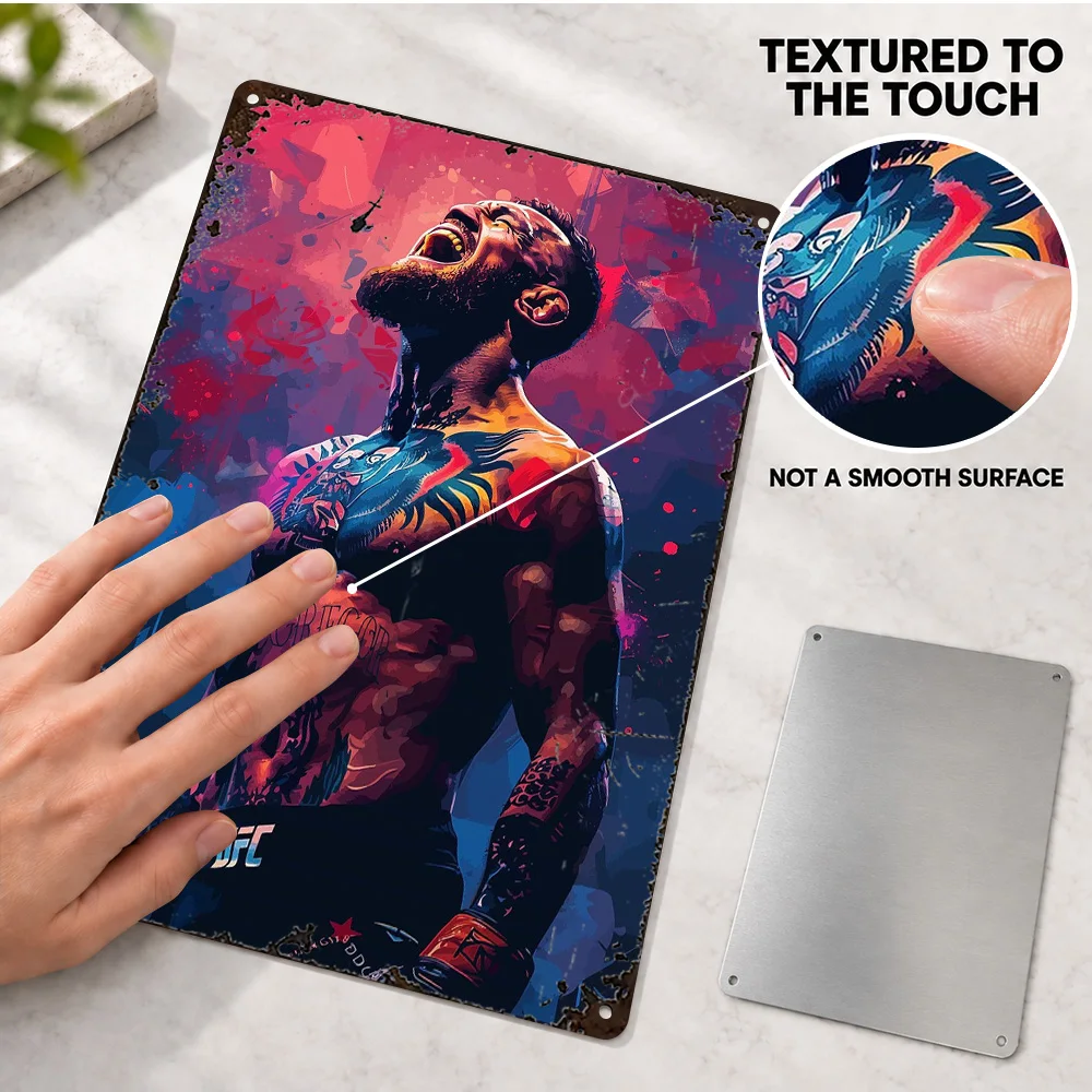Conor McGregor MMA Fighter Textured Metal Poster Personalized Aluminum Sign Roaring Red Blue Brushwork Wall Art For Home Gym