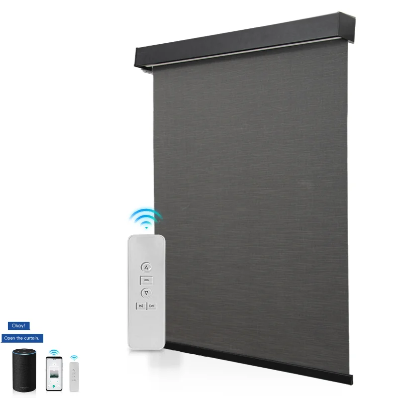 Motorized Roller Blinds Works with Tuya App 100% Blackout Fabric Remote Control Thermal Insulation UV Protection Quiet Operation
