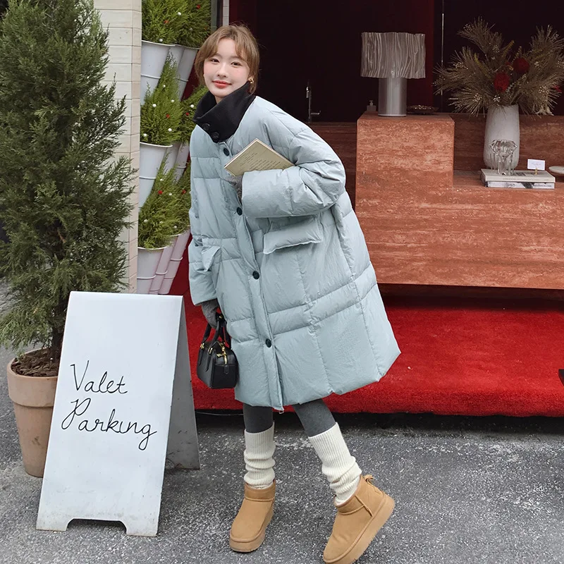 Women's Models Fall Spring Coat Coat Down Jacket White Duck Down Medium-length Collar Splicing Big Yards Thicken Long-sleeved