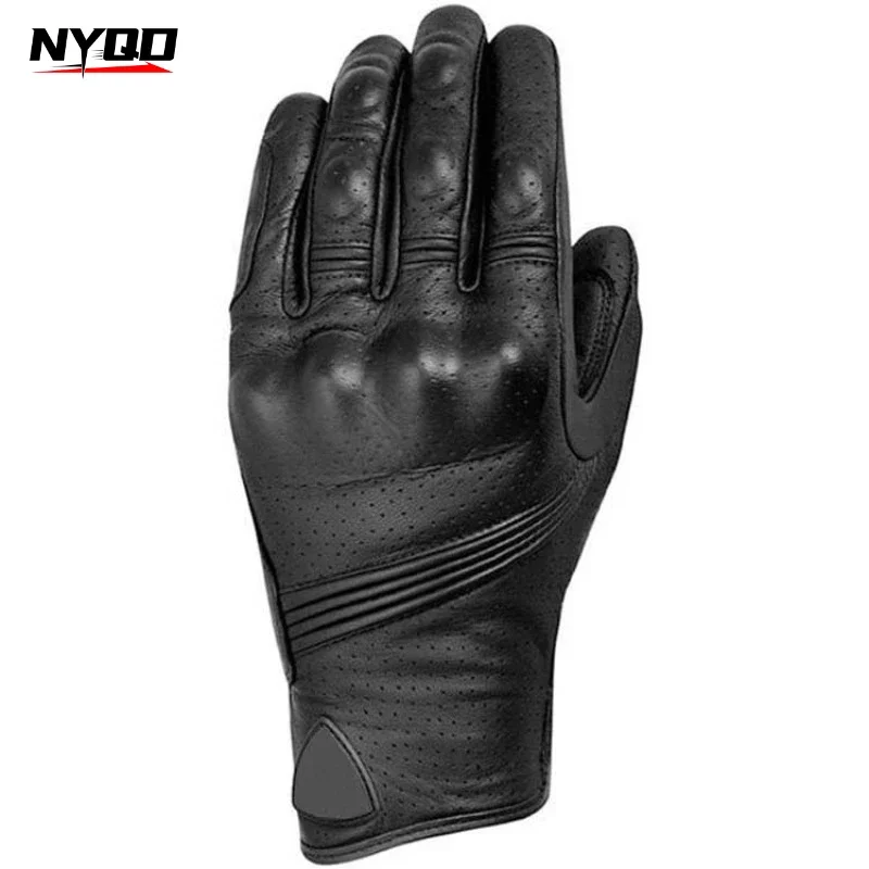 

Motorcycle Riding Gloves Racing Gloves Perforated and Breathable Motorcycle Gloves Black Leather