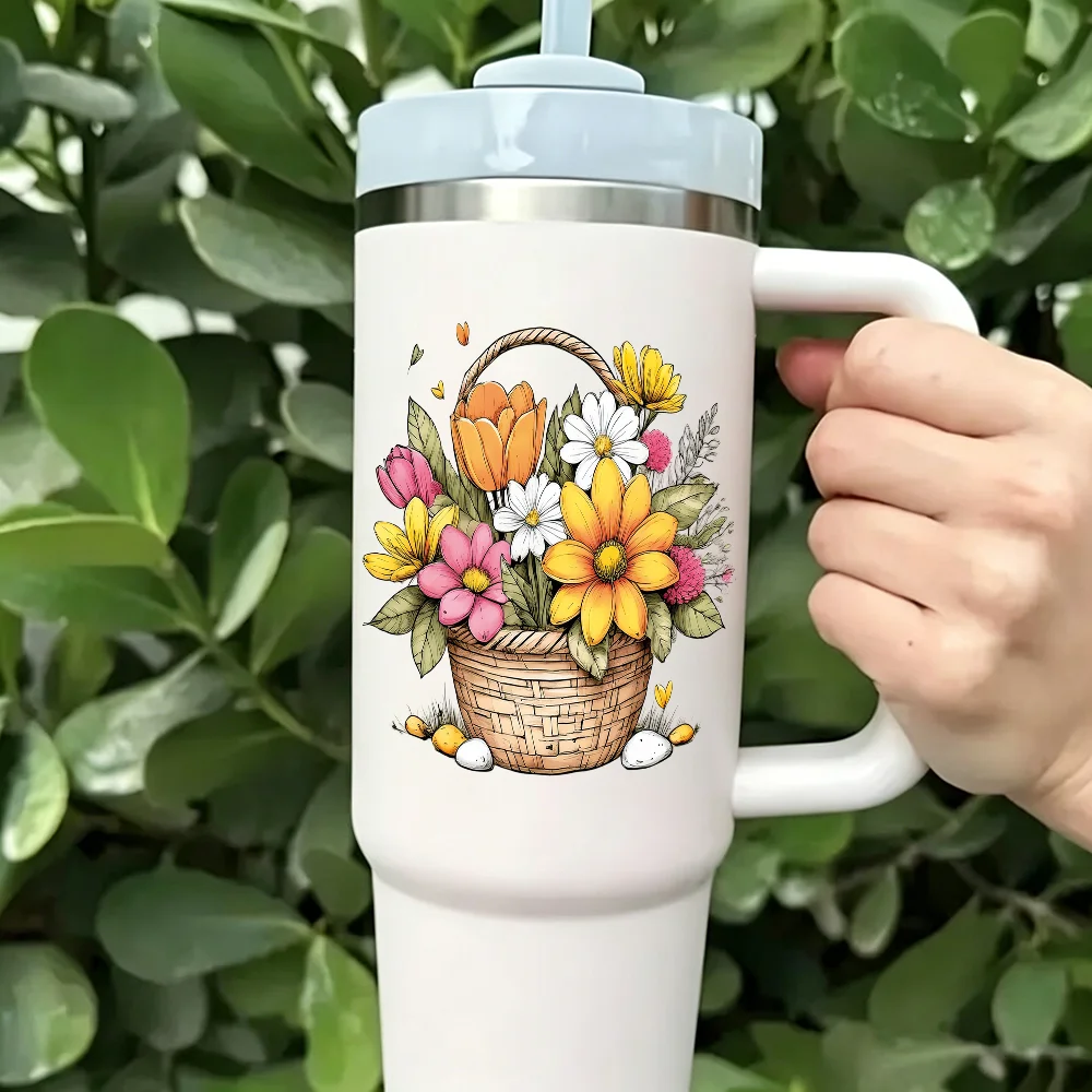 21*30cm Flowers Butterflies UV DTF Transfer Stickers Dragonfly Green Plants Transfer Sticker Blue Flowers Washable Stickers Decr