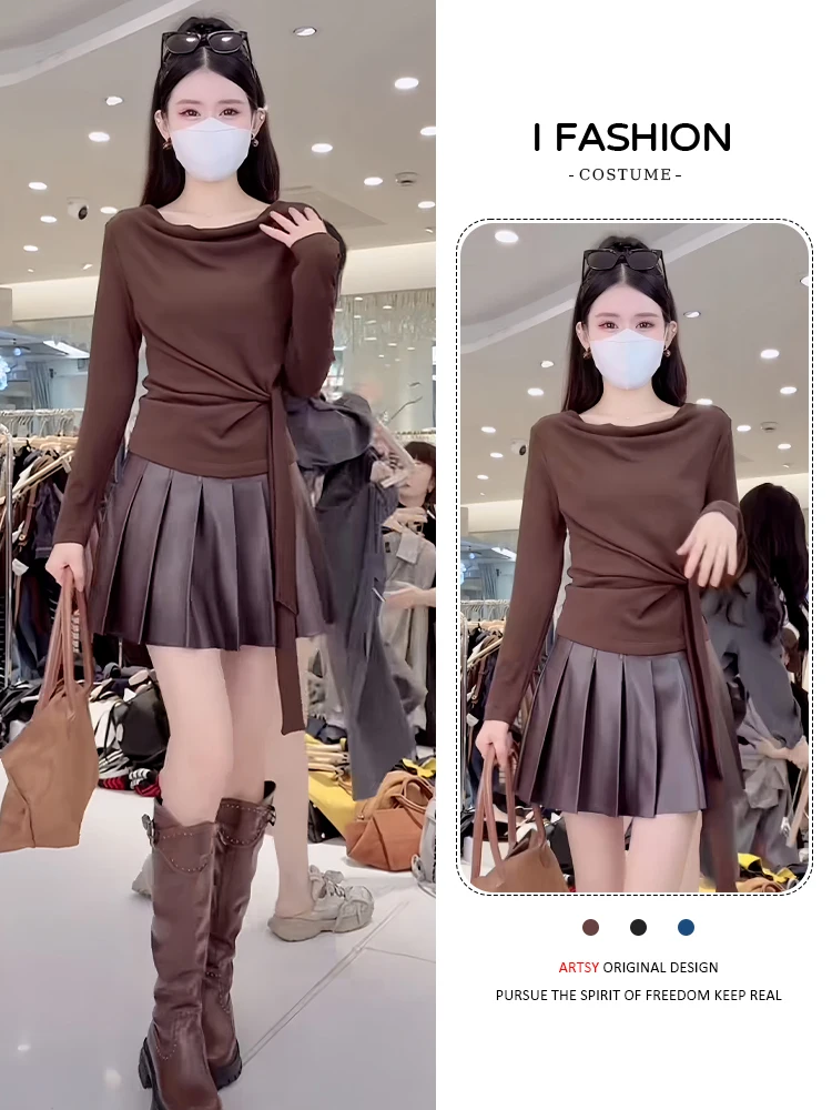 Damska koszulka T-shirt Sli round Ne Long Sve, modna, wysokiej jakości, codzienna odzież na sezon jesieni, oddychająca i wygodna.