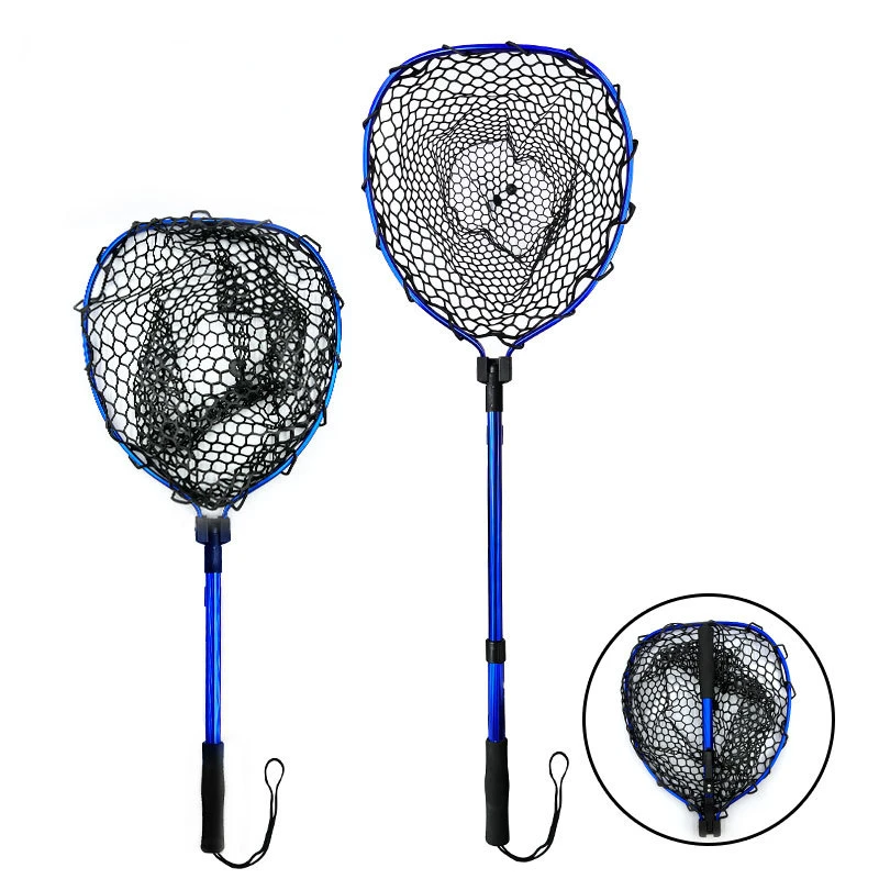 Aluminum Alloy Fish Landing Net Fishing Net with Anti-Slip Telescoping Rubber Pole Handle Extend For Kids Grown-ups Men Women