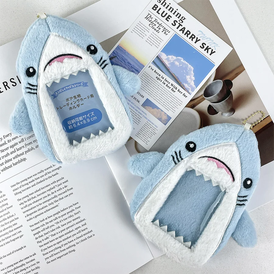 Cartoon Sharks Plush Card Holder Keychain Cute Idol Photocard Display Pendant Kpop Photo Card Sleeve Protective Case Card Cover