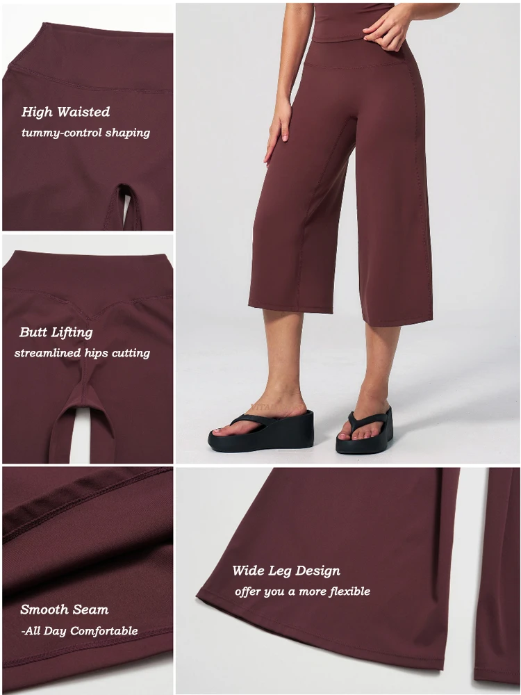 VITALINOVO Capri-Hose für Damen, hohe Taille, ohne Taschen, Damen-Caprihose, Workout-Yoga-Hose, lockere, gerade geschnittene Reise-Crop-Hose – Detail 4