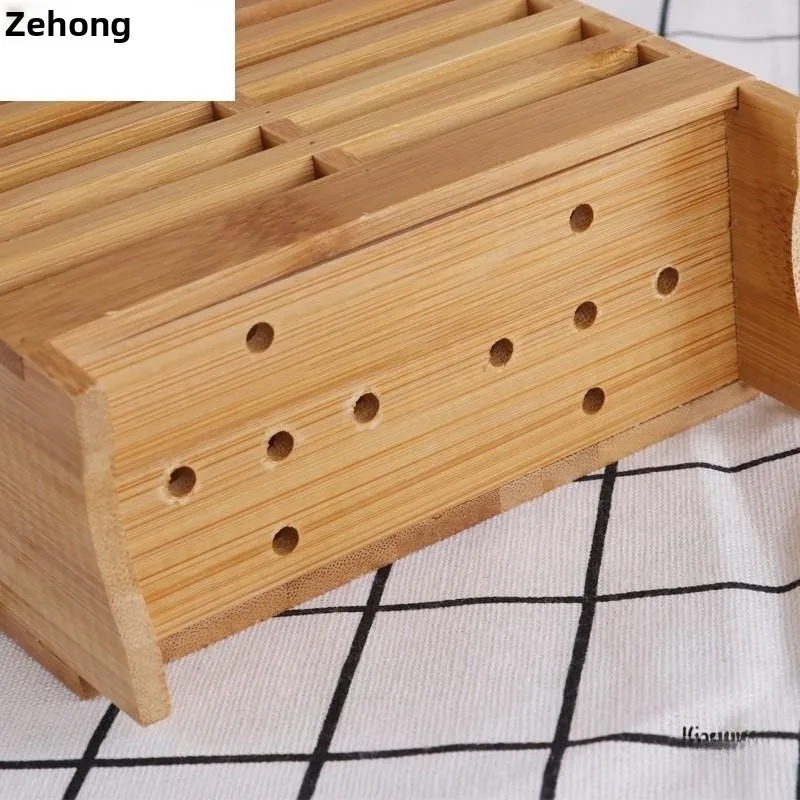 Multi-Functional Bamboo Kitchen Chopsticks Holder Wall-Mounted Chopsticks Tube Box Drainage Chopsticks Rack Bamboo Wood Stora...