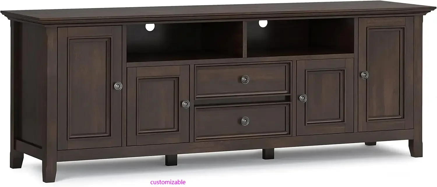 خشب صلب من Amherst-حامل وسائط تلفزيون شفاف عريض 72 بوصة لغرفة المعيشة ، جهاز ترسيب لأجهزة التلفزيون ، جهاز ترددي للسينما