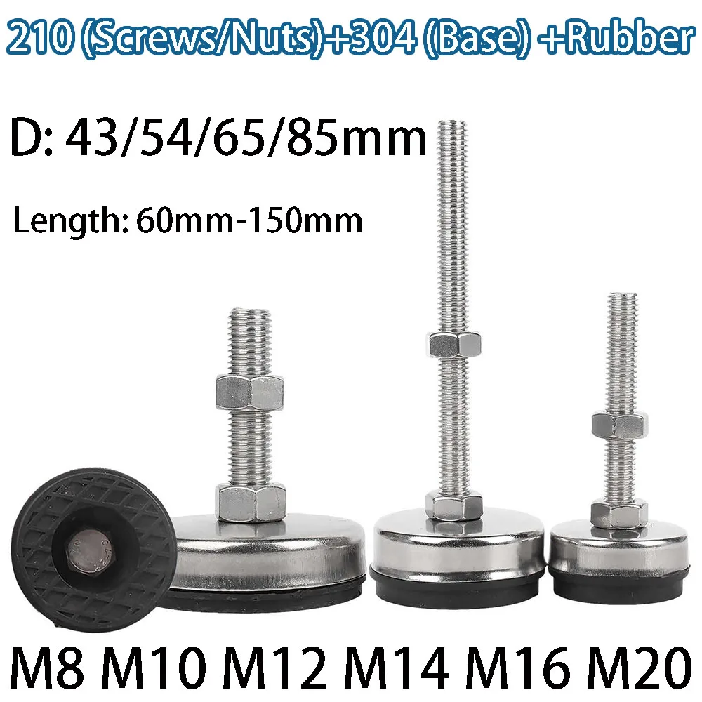 1-10Pcs Stainless Steel Fixed Adjusting Furniture Foot With M8-M20 Threaded Rubber Seat Anti-Slip Damping Guard Glide Pad