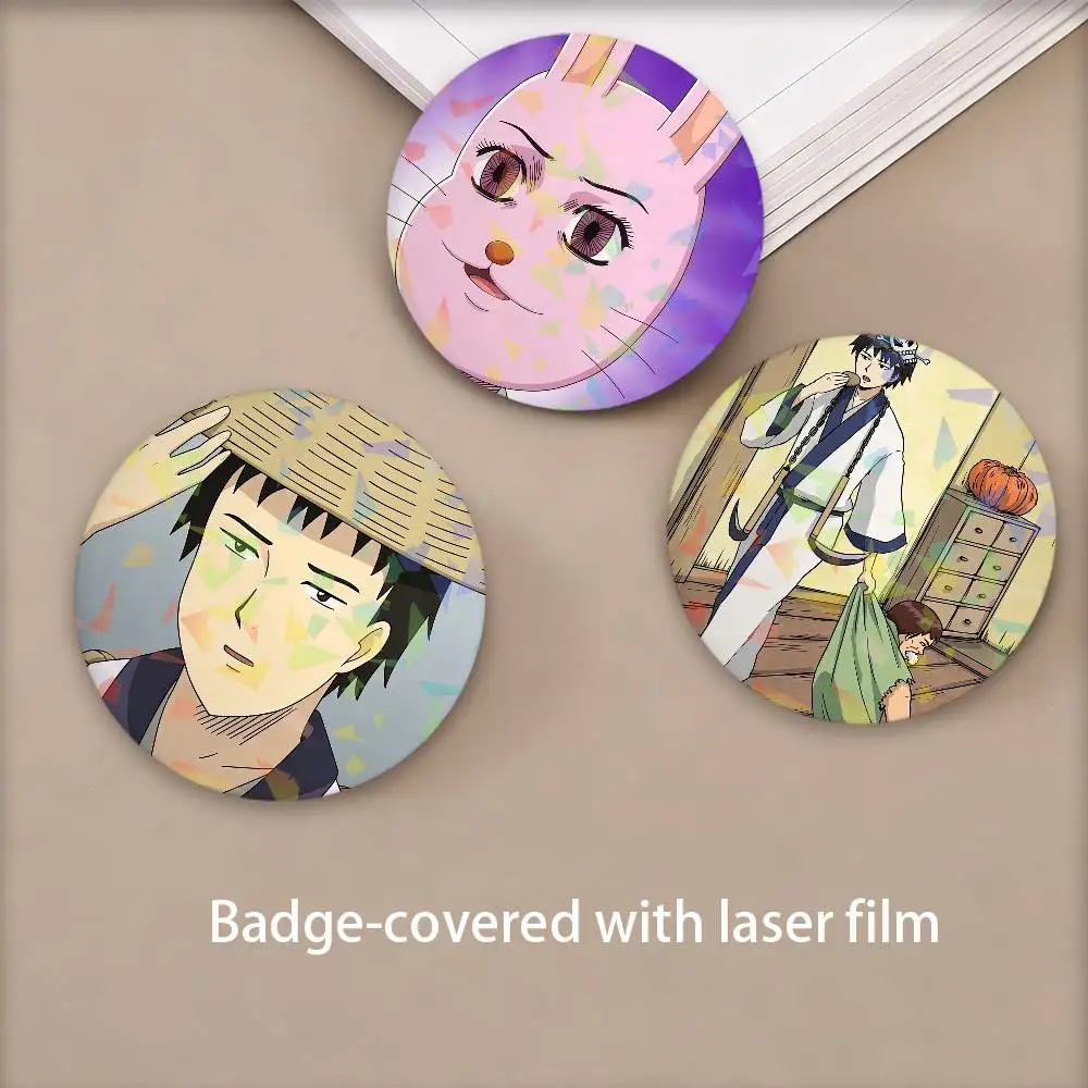 Anime G-GAg M-MaNgA B-Biyori Round Badge Lapel Pins for Backpacks Briefcase Laser Brooch Clothes Gifts