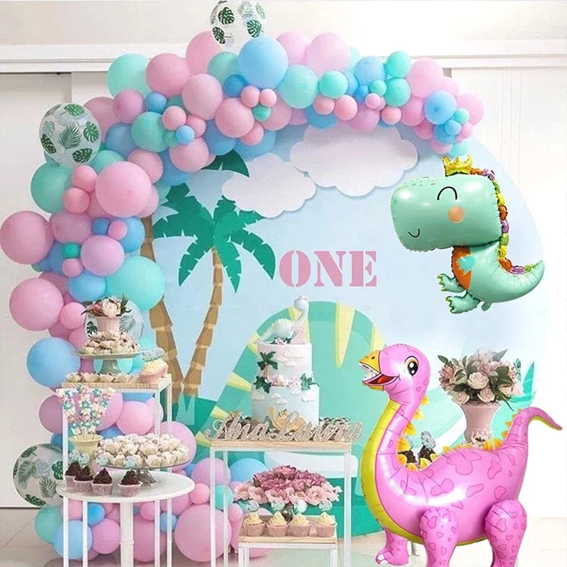 100 sztuk dinozaur tematyczne różowy niebieski dinozaur folia łuk balonowy zestaw Garland Kids Birthday Party Baby Shower Graduation dekoracje