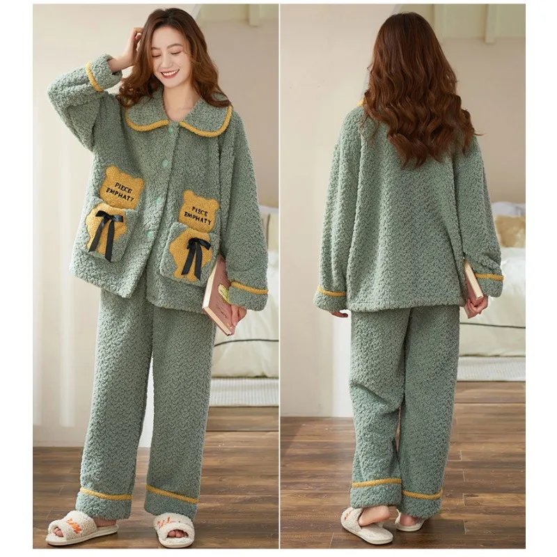 2023 neue Puppen kragen Pyjamas Frauen Winter gepolsterte Flanell Hauskleidung Herbst Winter warm kann draußen getragen werden