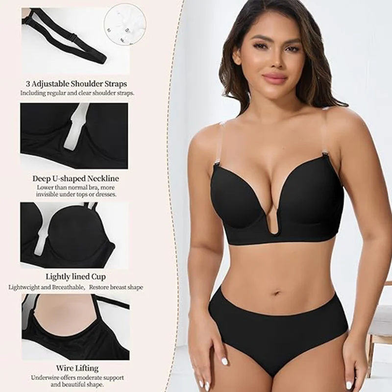 ملابس داخلية نسائية من Miss Moly حمالة صدر عميقة على شكل حرف V غير مرئية بدون ظهر حمالات صدر مجمعة ملابس داخلية قابلة للتنفس طرق متعددة لارتداء مشد