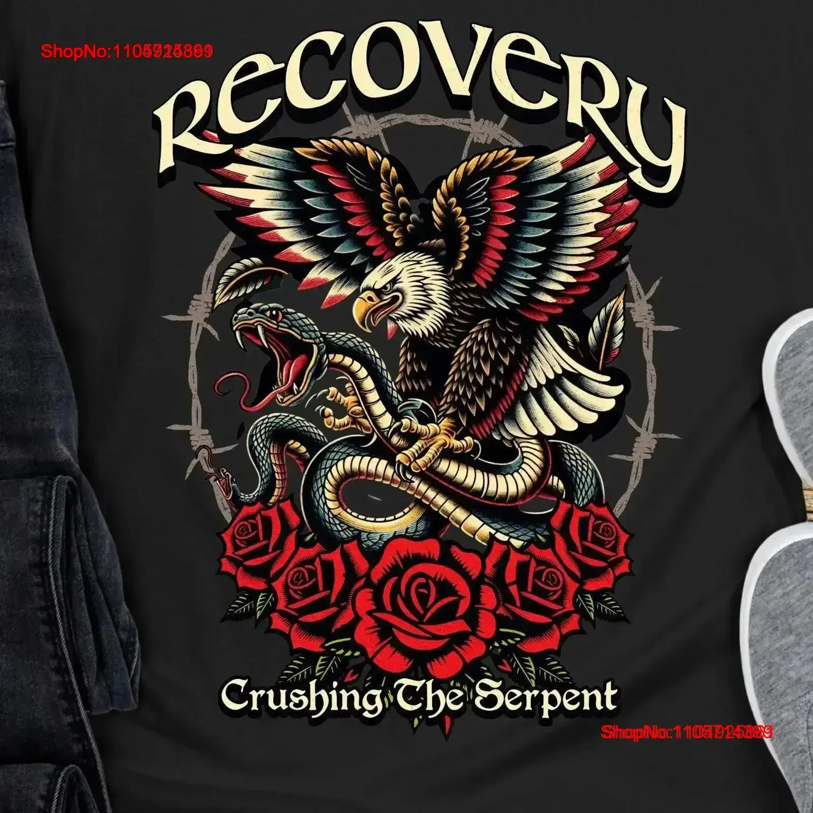 Addiction Recovery T Shirt Inspiring Sobriety Crushing The Serpent vintage Washed designer clothes Casual Soft Stylish vintage