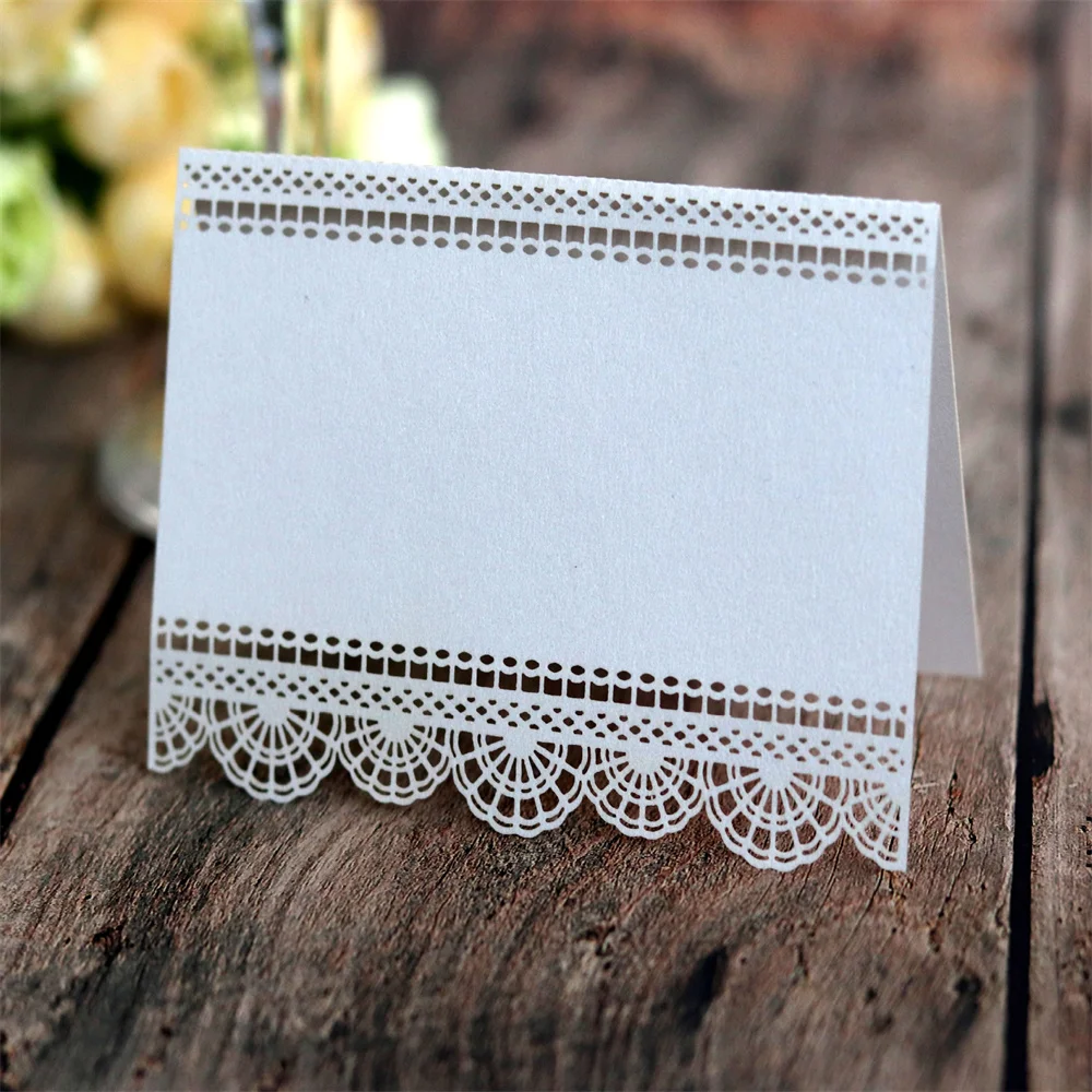 50pcs White Lace Name Place Cards Wedding Decoration Table Decor Table Name Message Greeting Card Party Anniversary Decoration