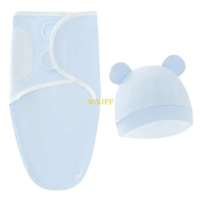 W3JF Kids Baby Swaddle Koc z zestawem kapeluszu na 0-3 miesiące Regulowany nowonarodzony zestaw puchowych