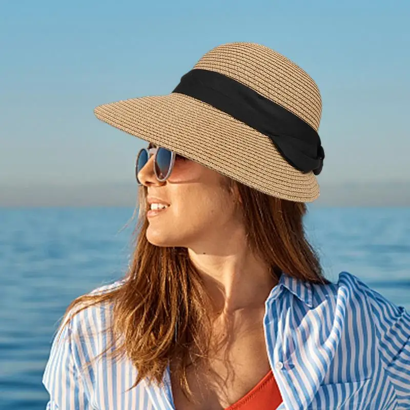 Women Beach Straw Hats Foldable Women\'s Standard Wide Brim Sun Hat Summer Straw Sun Hats Women Beach Straw Hats For Women