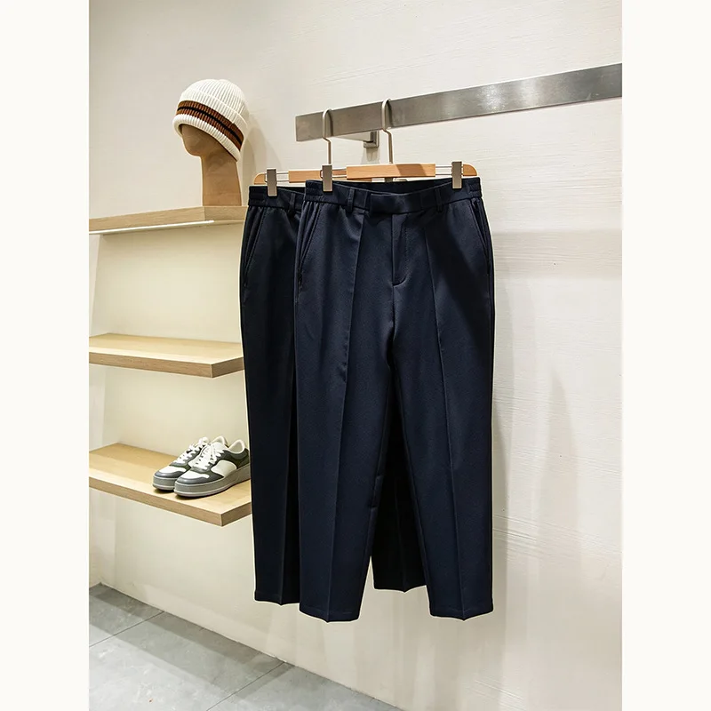 Men's Old Money Style Merino Wool Blended Fabric Light Summer Spring Straight-Fit Casual Pants Simple Business Fashion