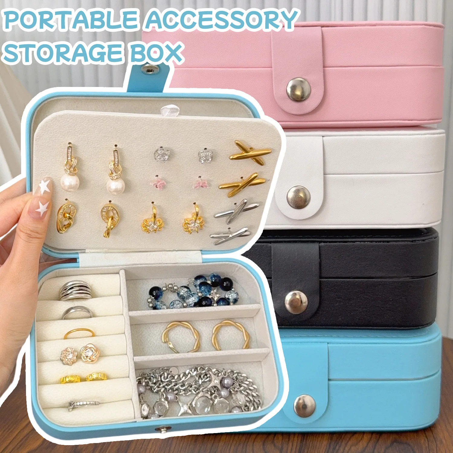 

Portable Jewelry Storage Box Travel Organizer Jewelry Case Leather Storage Earrings Necklace Ring Jewelry Organizer Display Gift