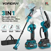 YOFIDRA Brushless Telescoping Pole Electric Chainsaw 3in1 High Scalable Pruner Shear Scissors Garden Tool For Makita 18V Battery