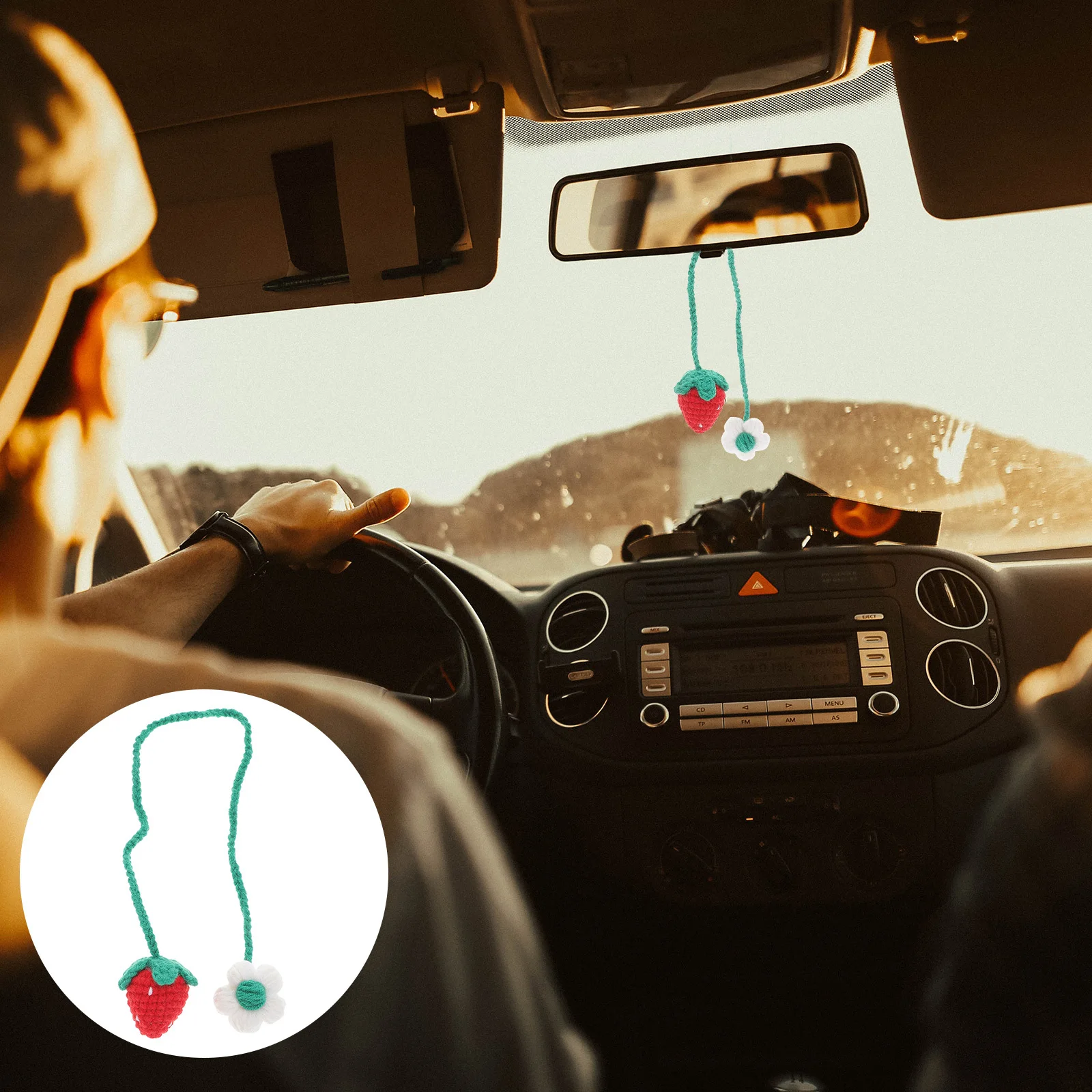 

Crochet Car Pendant Handmade Hanging Ornament For Rearview Mirror Auto Interior Decor Car Accessories Stylish Decoration