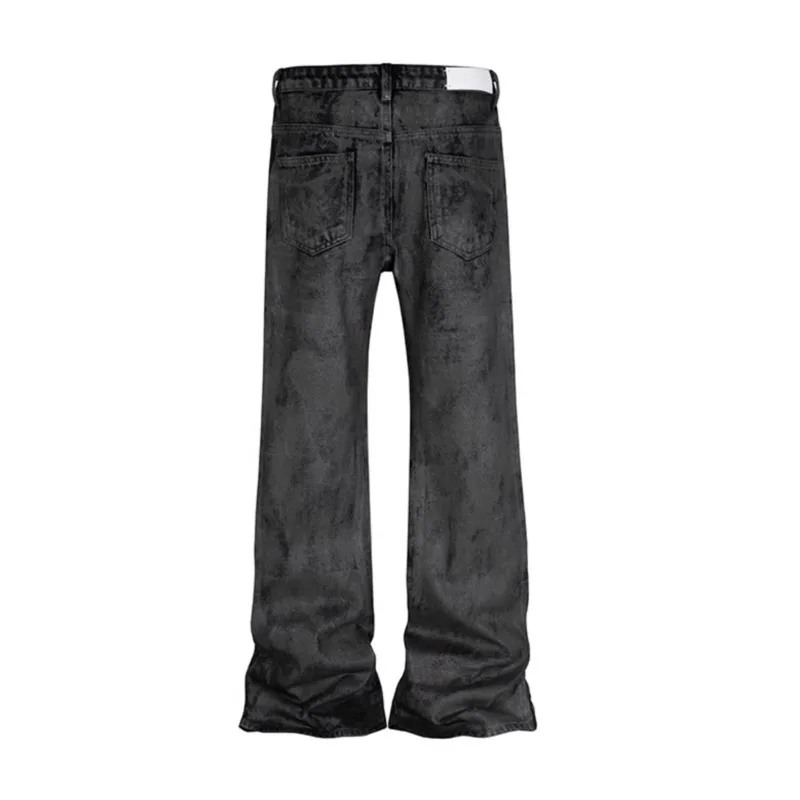 HKSH Men\'s Tide Dark High Street Wide Leg Legged Denim Pants Waxed Brush Glue Micro Flare Jeans Fashion Chic New Trousers HK2467