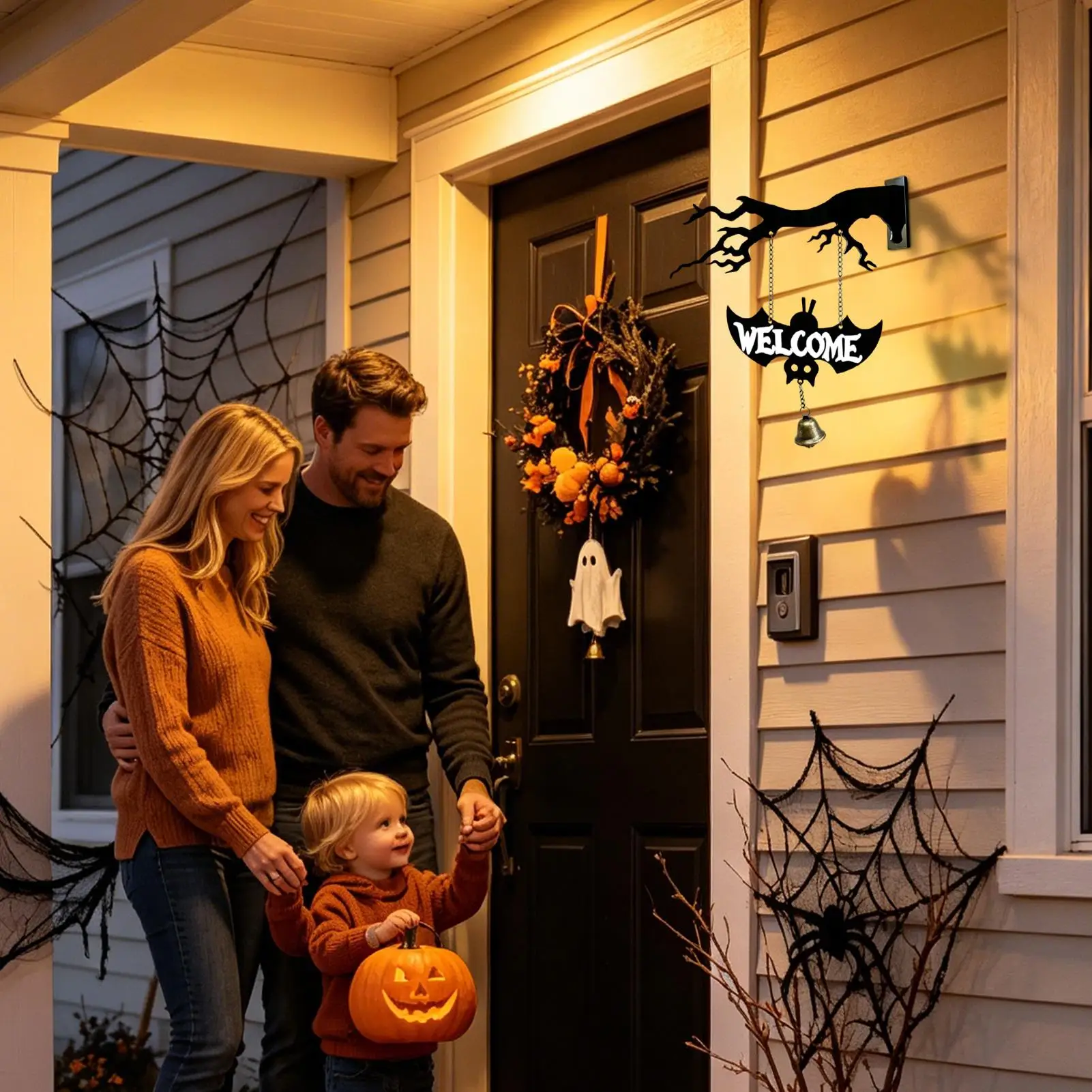 Halloween Outdoor Wind Chimes Spooky Wooden Halloween Swing Ornament Wind Chime For Haunted House Party Tree Door Wall Outdoor