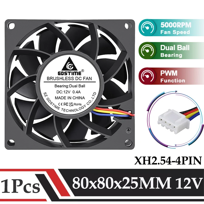 

GDSTIME 80x25MM DC Brushless Cooler 8CM 80MM PC Computer CPU Radiator 8025 Dual Ball Bearing 4PIN Fan With PWM Control Function