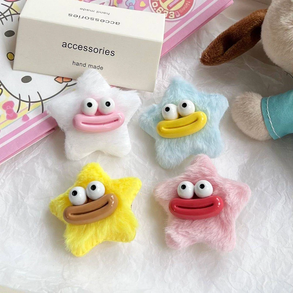 4Pcs/Lot Girls Sweet Fluffy Star Hairpins Creative Sausage Mouth Stars Faux Fur Bobby Hair Clip Pentagram Hair Grip Jewelry Gift