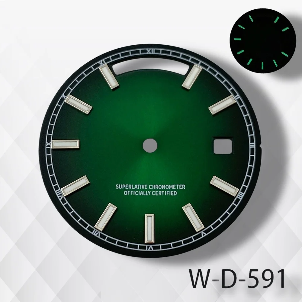 Esfera de día y fecha con logotipo S de 31mm compatible con movimiento 8285, rayos solares luminosos verdes, accesorios de modificación de reloj con esfera de alta calidad