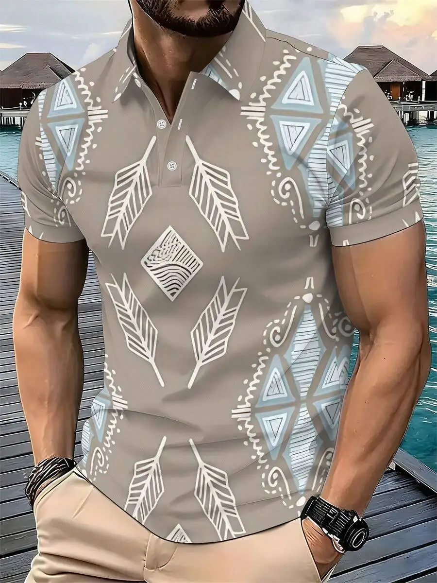 Lightweight Gray Blue White Feather Print Shirt