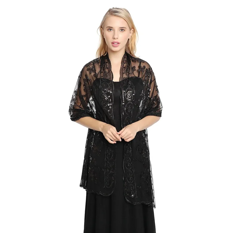 Spring Autumn New Sequin Shawl Cape Evening Dress Shawl Bride Bridesmaid Shawl Scarf Woman Cloak Lady Ponchos Black Capes