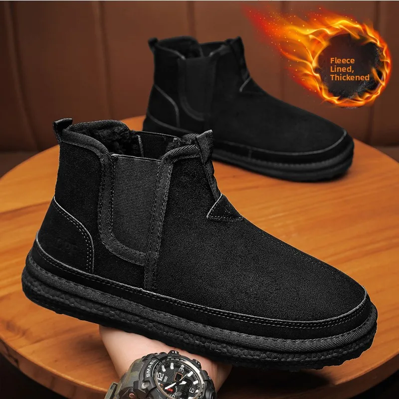 

Men's Winter Snow Boots 2025 New Style Fleece Lined Thickened Warm Northeast Outdoor Cold Resistant Leather Fur Integrated Co...