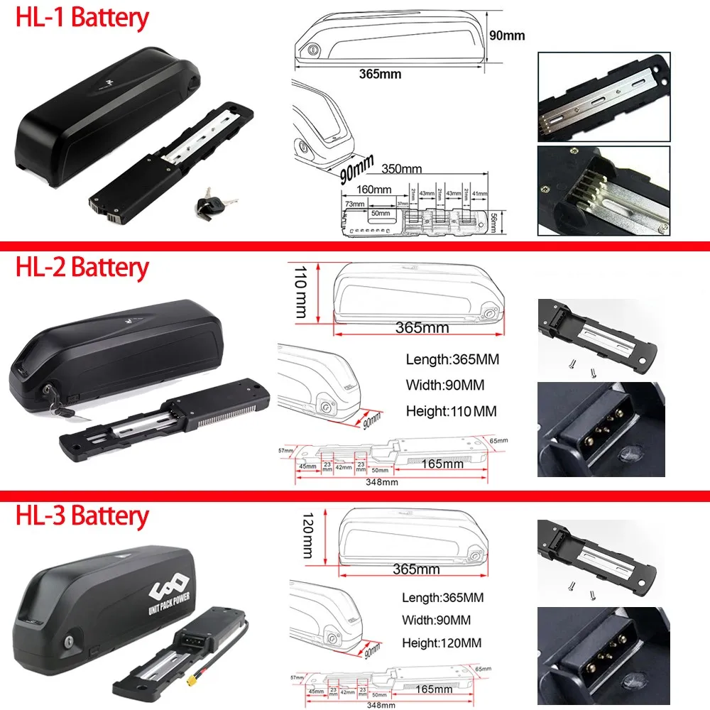 Original 21700 DownTube EBike Battery 48V 36V 52V 13Ah 15Ah 19.2Ah Hailong 18650 Pack for Electric Bicycle 250W-1500W Motor