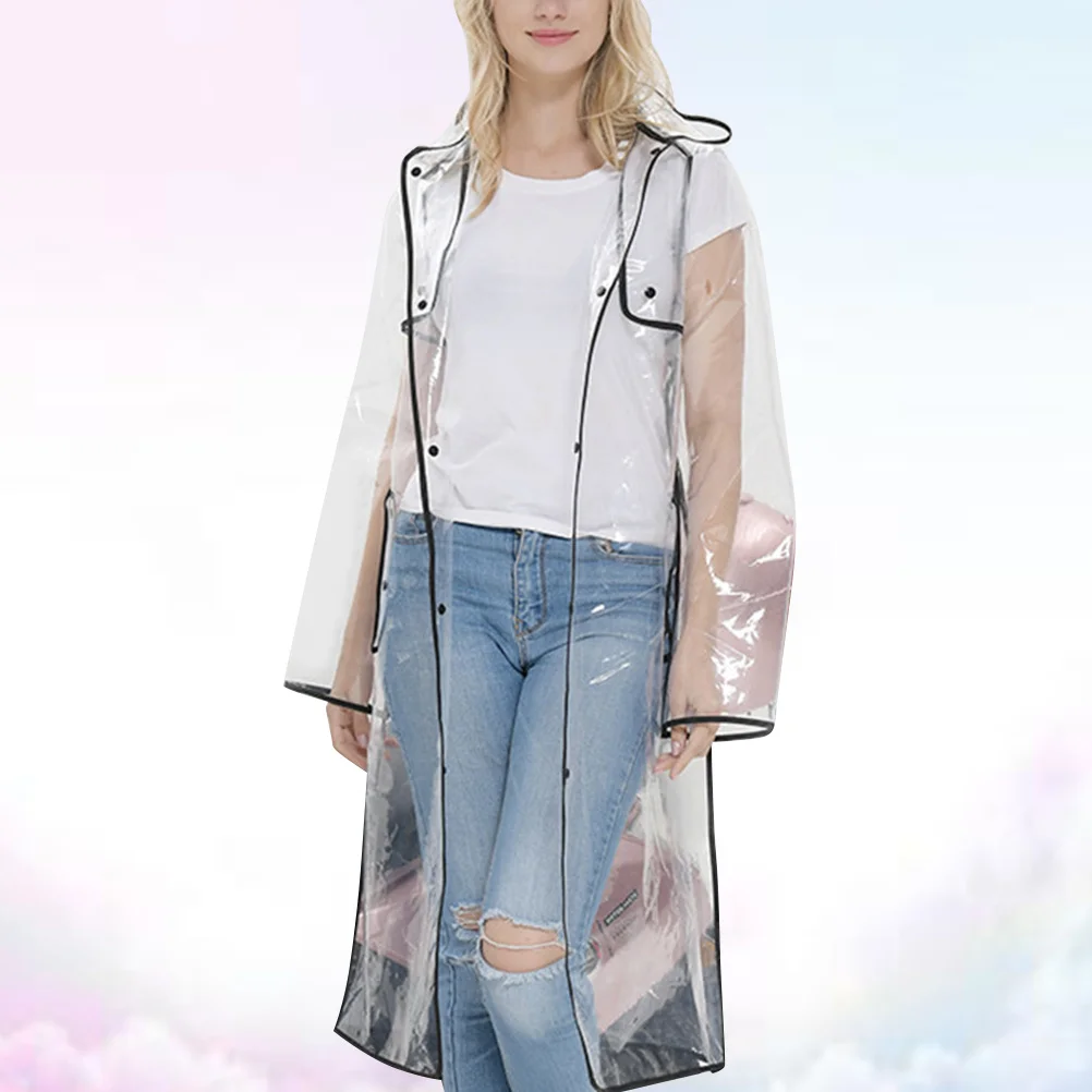 

Black Transparent Raincoat Mid-Long Hooded Lightweight Waterproof Rainwear for Women Fashion Outdoor Cycling Hiking Xl Size