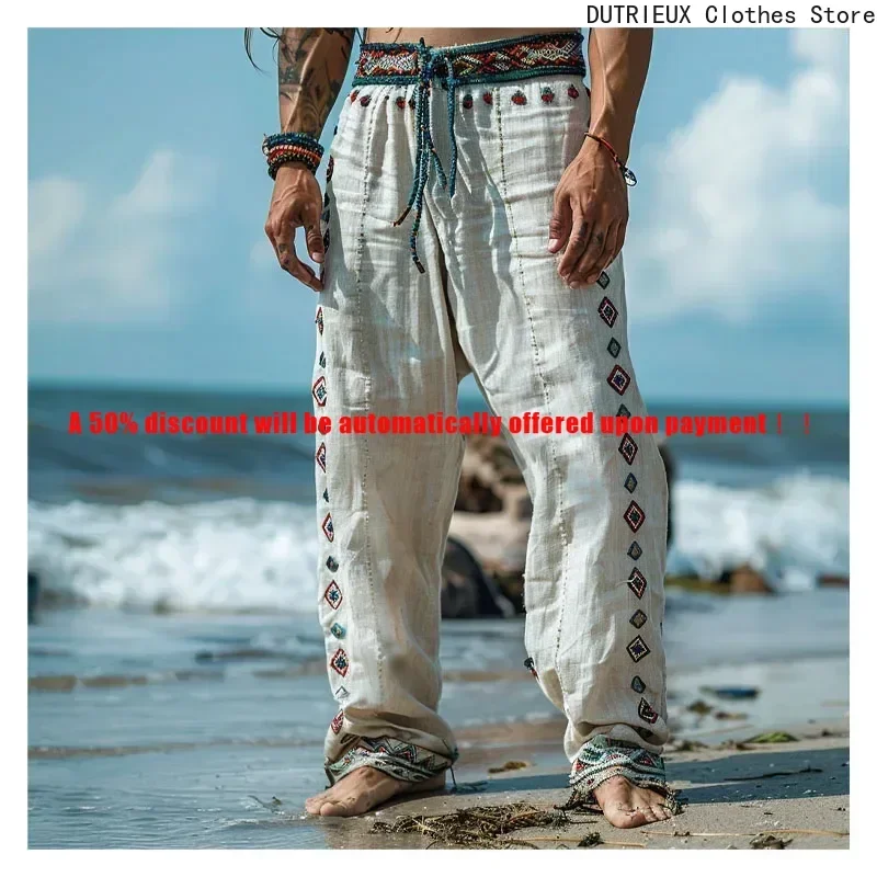 

Vintage Loose Print Men's Pants Summer Thin Casual Men's Pants Travel Vacation Casual Pants Men's Clothing Male Sweatpants Gym