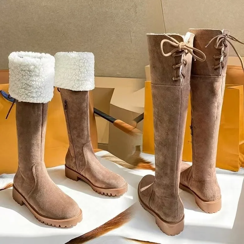 

Нишевые зимние сапоги, новинка 2025 года, зимние плюшевые сапоги выше колена на утолщенном высоком каблуке и толстом каблуке