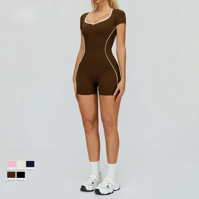 

Women's Yoga Jumpsuit Sports Gym Fitness One-piece Set Casual Short-sleeved Shorts Sportswear Hip Lifting Quick-drying Tracksuit