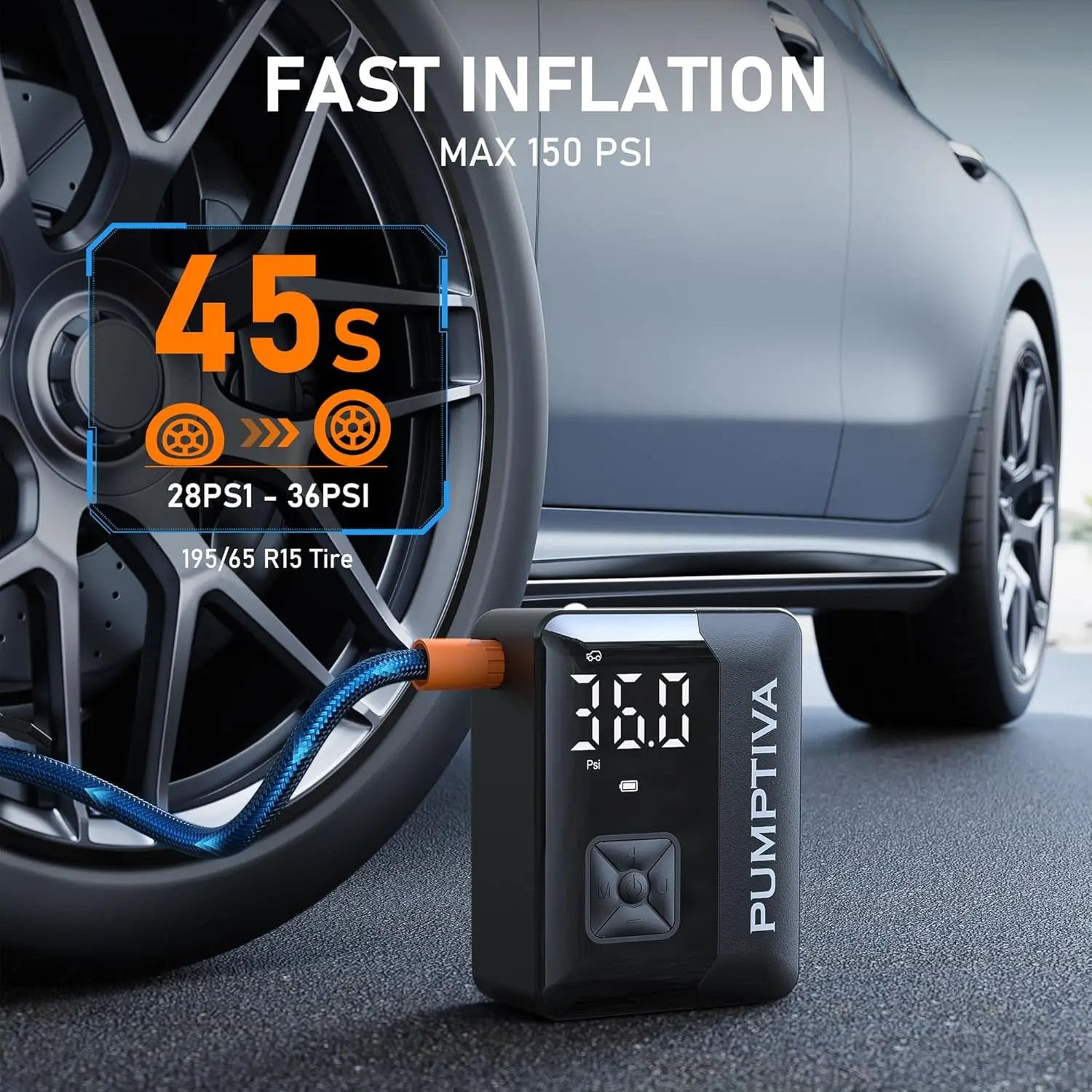 Portable Tire Inflator 150PSI Air Pump with LED Light, Auto Shut-Off for Car, Motorcycle, Bicycle, Ball