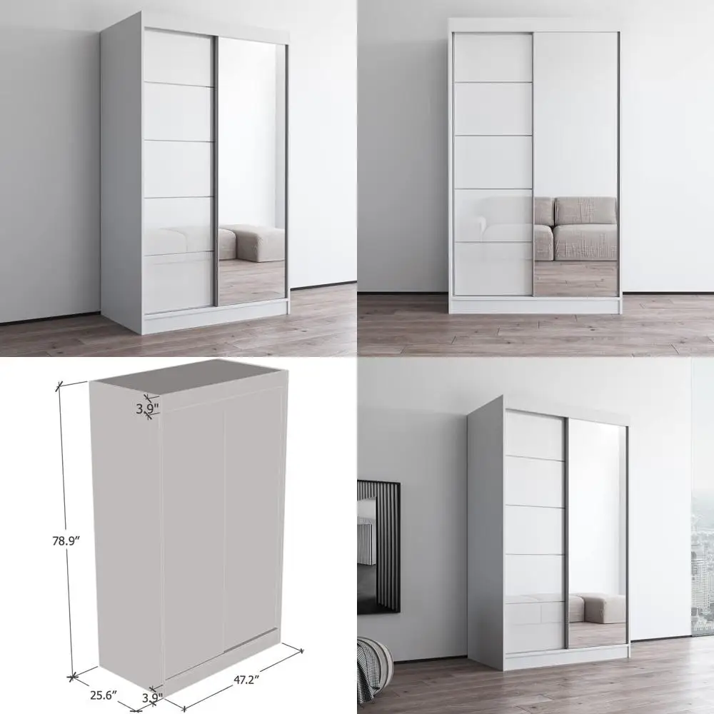 

47 Mirrored Armoire-Style Wardrobe Closet for Bedroom - Organized Space for Clothes and Shelves